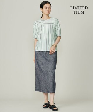 自由区 S 【WEB限定・洗える】ストライプハイゲージジャージー カットソー グリーン