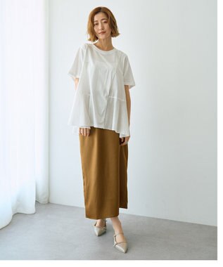 YECCA VECCA 【DOLL UP OOPS】異素材切替フレアートップス Off White