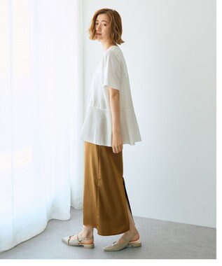 YECCA VECCA 【DOLL UP OOPS】異素材切替フレアートップス Off White