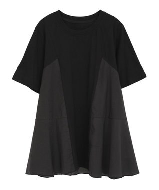 YECCA VECCA 【DOLL UP OOPS】異素材切替フレアートップス Black
