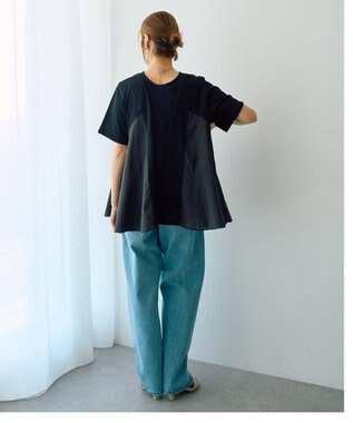 YECCA VECCA 【DOLL UP OOPS】異素材切替フレアートップス Black