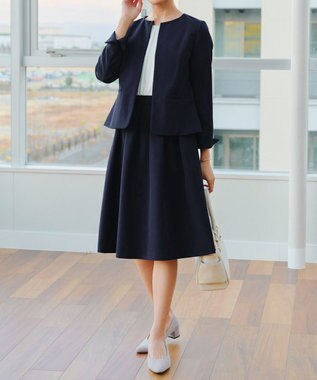 Tiaclasse L 【ダブルクロス・洗える】ノーカラージャケット ネイビー