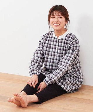 Wing 【パジャマ】長袖・長ズボン　綿100%　チェック柄　ウイング／ワコール　EP4000 ブラック