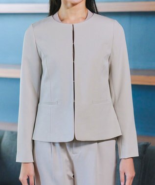 Tiaclasse L 【ダブルクロス・洗える】ノーカラージャケット グレージュ