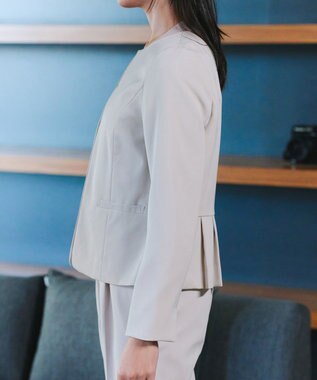 Tiaclasse L 【ダブルクロス・洗える】ノーカラージャケット グレージュ