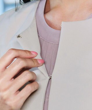 Tiaclasse L 【ダブルクロス・洗える】ノーカラージャケット グレージュ