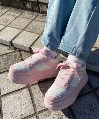 WEGO ボリュームレースアップ厚底スニーカー ライトピンク