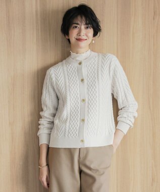 J.PRESS LADIES L 【洗える】EIGER CORD ALAN クルーネックカーディガン オフ系