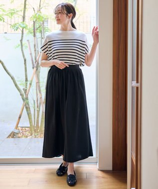 ANY L 【洗濯機可/ウエストゴム/UVケア】スパンボイル撥水スカートパンツ ブラック