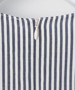 J.PRESS LADIES S 【洗える】コットンアセVis ストライプ クルーネック ブラウス ネイビー系1