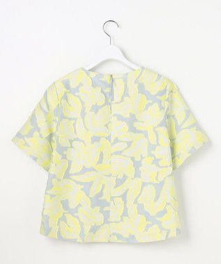 自由区 リーフモチーフカットジャガード ブラウス ペールブルー×イエロー