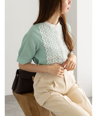Te chichi 【WEB限定カラーあり】フロントレース5分袖ブラウス ミント