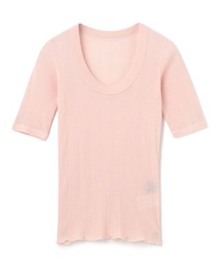 uncrave 【手洗い可】シアー ランダムリブ Uネック カットソー（uncrave STANDARD） ピンク