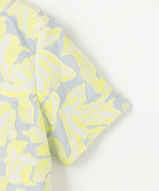 自由区 リーフモチーフカットジャガード ブラウス ペールブルー×イエロー