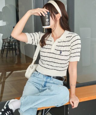 WEGO 別注USPOLO　ケーブルニットポロ ホワイトボーダー