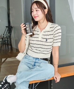 WEGO 別注USPOLO　ケーブルニットポロ ホワイトボーダー