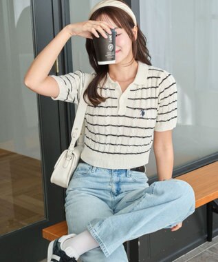 WEGO 別注USPOLO　ケーブルニットポロ ホワイトボーダー