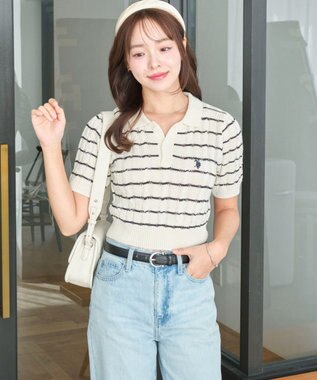 WEGO 別注USPOLO　ケーブルニットポロ ホワイトボーダー