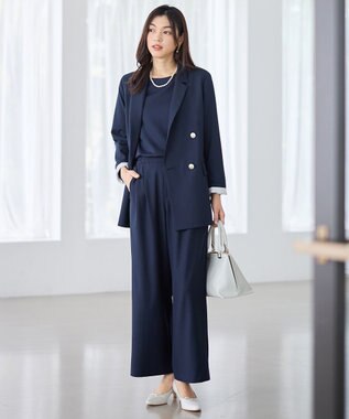 ANY L イージーケアライトストレッチダブルテーラードジャケット ネイビー