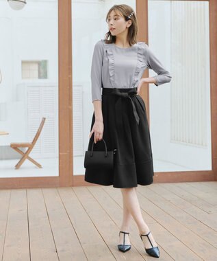 Tiaclasse 【洗える】フリルブラウス ライトグレー