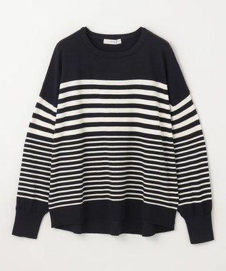 ANY 【洗濯機可】ボーダーニット ブラック×ホワイト