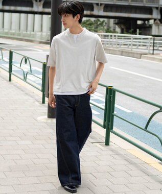 WEGO 【ユニセックス着用ITEM/MLサイズ展開】フェイクレイヤードキーネックT（SS） ライトグレー