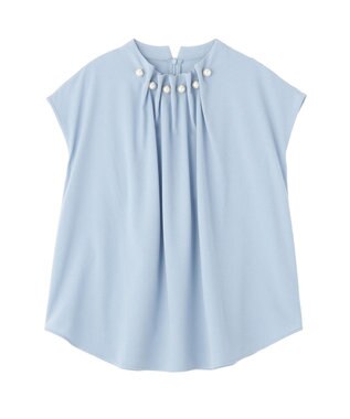 YECCA VECCA パールタックフレンチスリーブブラウス Light Blue