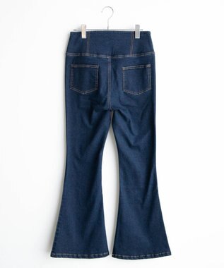 WEGO ハイウエストストレッチデニムフレアパンツ デニム濃色