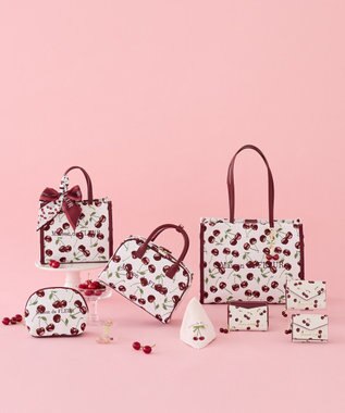 Maison de FLEUR チェリー刺繍タオルハンカチ Salmon Pink
