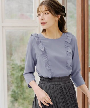 Tiaclasse 【洗える】フリルブラウス ブルー