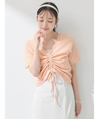 earth music&ecology ポコポコギャザードロストプルオーバー Pink Orange