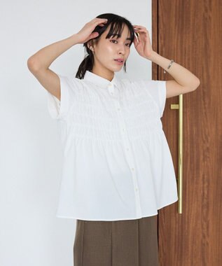 CRAFT STANDARD BOUTIQUE シャーリングショートスリーブブラウス Off White