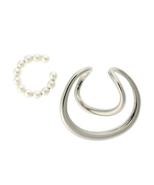 AMERICAN HOLIC ダブルカーブ×パールセットイヤカフ Silver