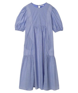 CRAFT STANDARD BOUTIQUE インド綿パフスリーブギャザーワンピース Stripe Blue