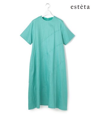 23区 【エステータ】チンツリネン Aライン フレアワンピース ターコイズブルー系