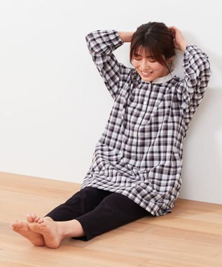 Wing 【パジャマ】長袖・長ズボン　綿100%　チェック柄　ウイング／ワコール　EP4000 ブラック