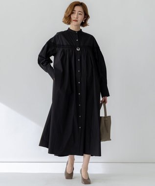 23区 【洗える】コンパクトライトクロス ピンタック ワンピース ブラック系