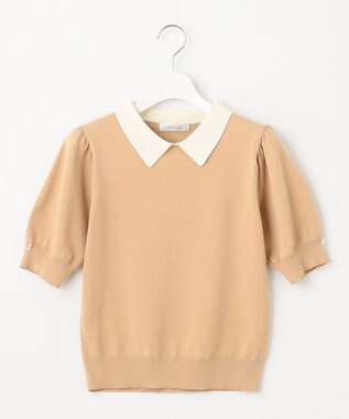 Feroux 【洗える】バイカラー襟 ニット ベージュ系