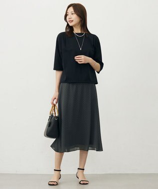 J.PRESS LADIES 【洗える】ドットフロッキープリント フレア スカート スレートベース系