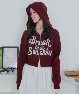 WEGO フラッフィーグラフィックジャガードニットZIPパーカー レッド