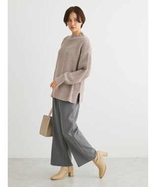 Green Parks ｍｏｋｏモール畦編みモックネックプルオーバー Gray Beige