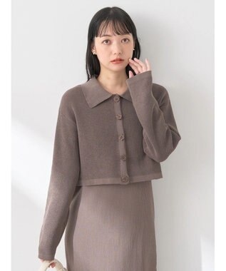 earth music&ecology ＳＥＴ２点襟付きカーディガン＋ニットワンピース Mocha
