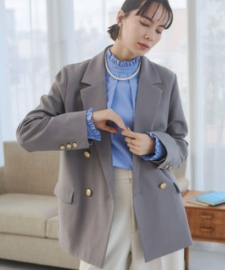 WEGO 【ANGIE VINTAGE/S/Mサイズ展開 / オケージョン対応 / セレモニー対応】ゴールドボタン テーラードジャケット / 金ボタン ダブル ブレザー ライトグレー