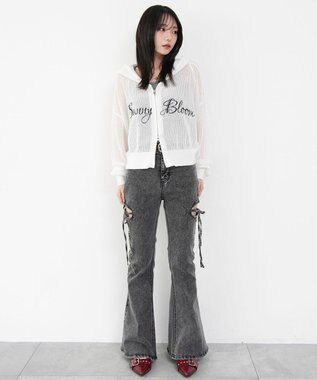 WEGO 刺繍ロゴメッシュニットパーカー ホワイト
