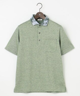 JOSEPH ABBOUD 【吸水速乾】リネンハニカム ポロシャツ(リーフ柄） 黄緑系