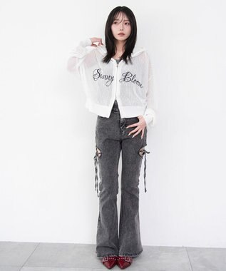 WEGO 刺繍ロゴメッシュニットパーカー ホワイト
