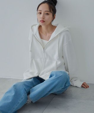 WEGO 【ユニセックス着用ITEM/SMLサイズ展開】リラックスフィットダブルZIPパーカー ホワイト