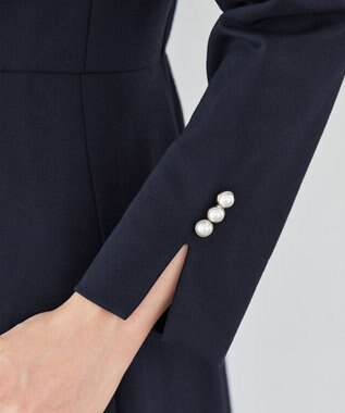 Tiaclasse 【GOLD LABEL・洗える】パールボタン付きポンチワンピース ネイビー