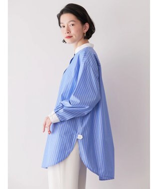 AMERICAN HOLIC イージーケアバンドカラーシャツチュニック Stripe
