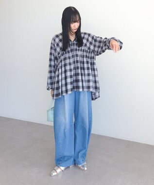 Green Parks 【しゃれシャツ】イージーケアＶネックチェックブラウス Black